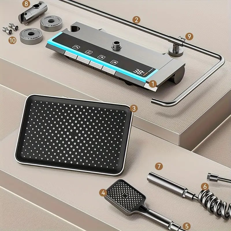 Bathroom Shower Full Set- Bathtub Shower System, Rain Pressurized Digital LED